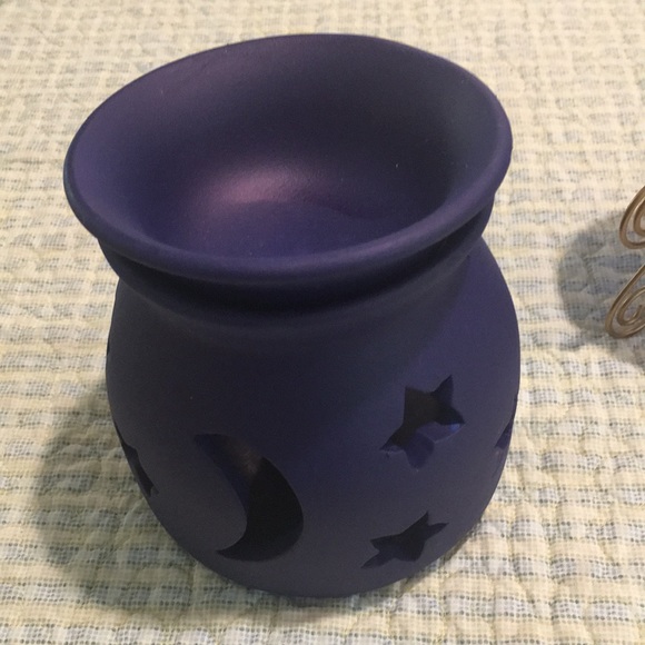 Oil and Candle Burner Navy Blue 5-Piece Set NEW Star & Moon Cut-Out Design NICE - Picture 2 of 11